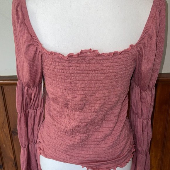 NWT Rewash Ruffled Solid Long Sleeve Square Neck Blouse Evening Top‎ Pink XL - Picture 3 of 6